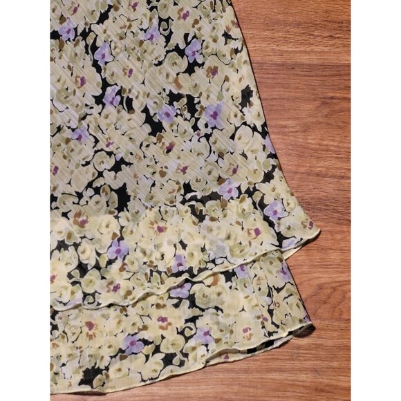 Vintage Notations Womens Sz xl Skirt 90s Y2k Floral Midi Green Tiered - Picture 2 of 4
